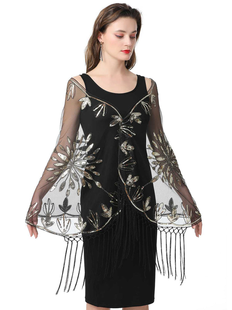 1920s Tassel Sequined Mesh Cape