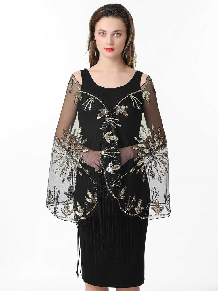 1920s Tassel Sequined Mesh Cape