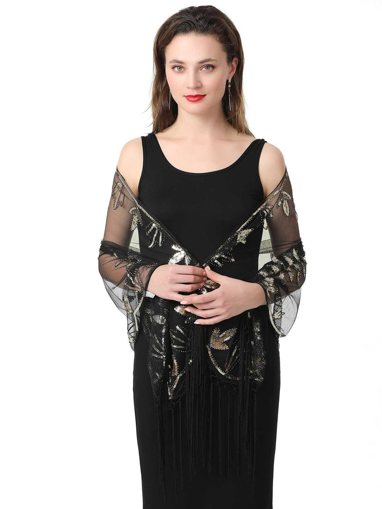 1920s Tassel Sequined Mesh Cape