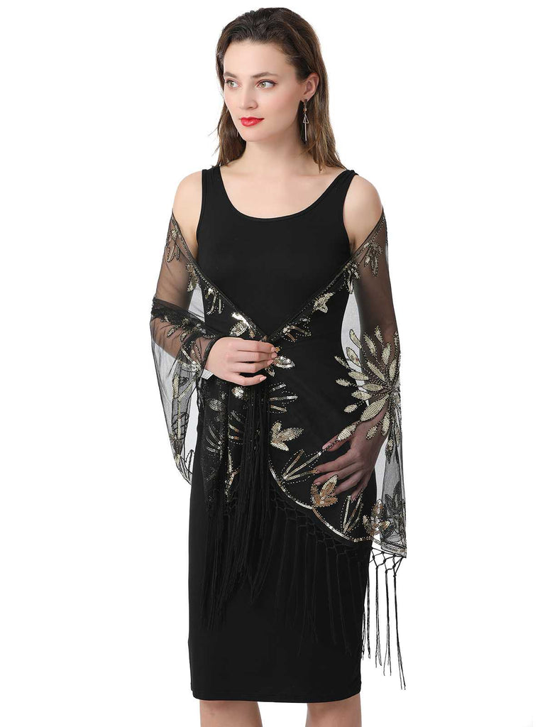 1920s Tassel Sequined Mesh Cape