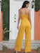 Yellow 1970s Strapless Bow Solid Jumpsuit