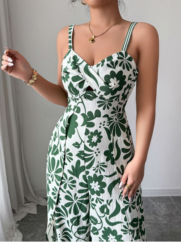 1970s Floral Boho Style Suspender Jumpsuit