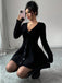 Black 1980s V-Neck Knit Sweater Dress
