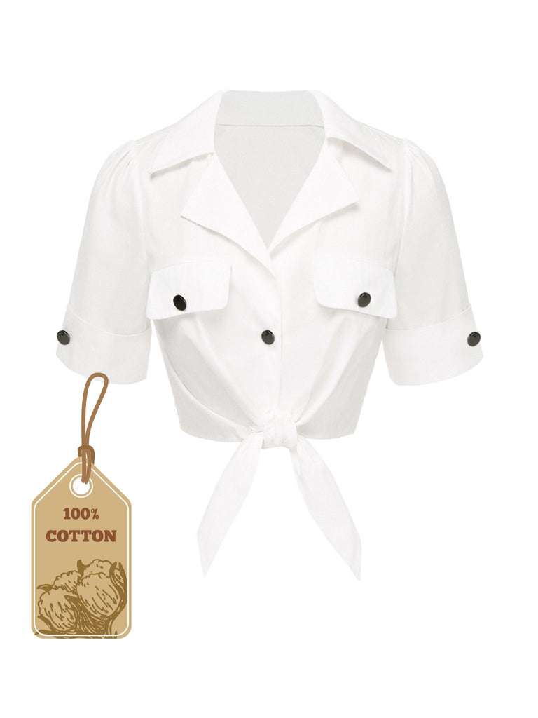 White 1960s Button Pure Cotton Blouse