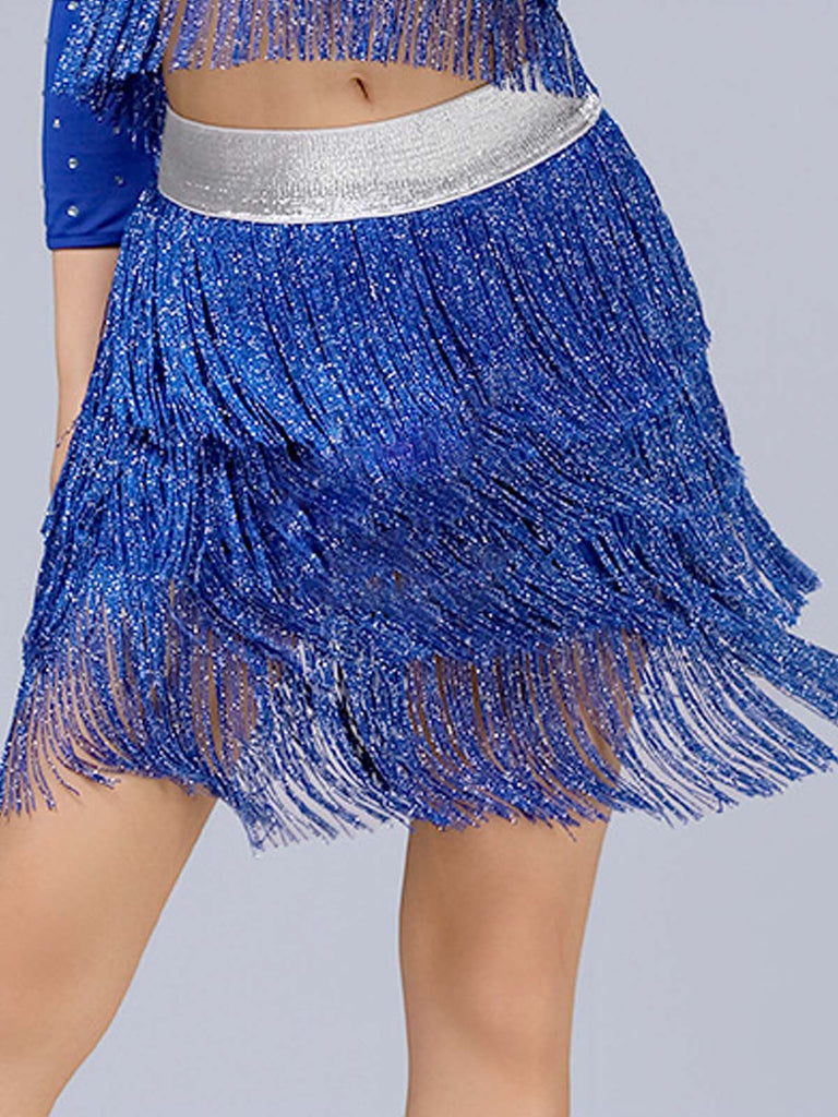 1920s Fringe Solid Elastic Waist Skirt