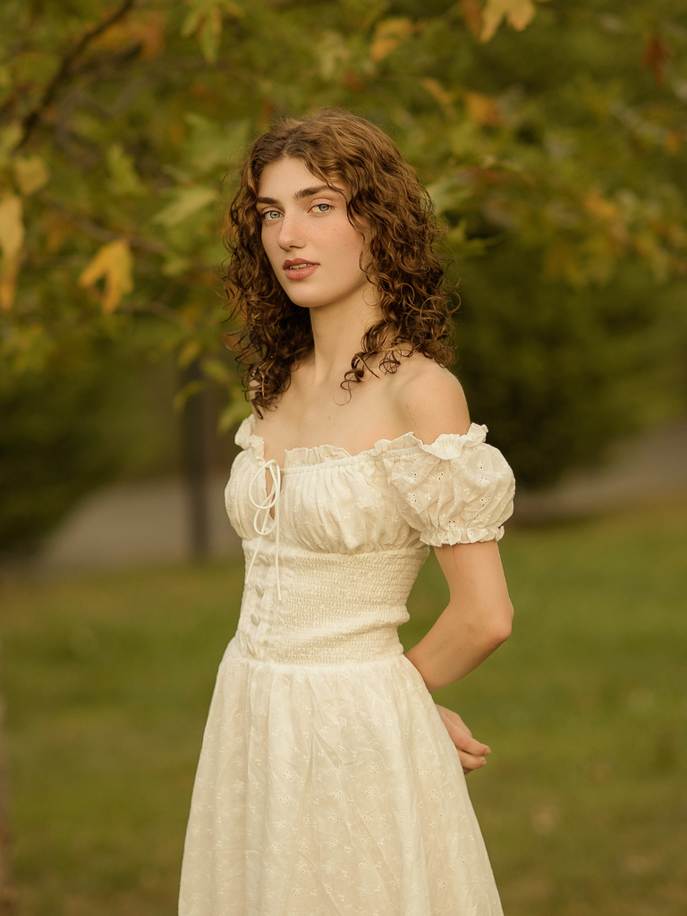 White 1940s Solid Cotton Embroidered Lace Dress