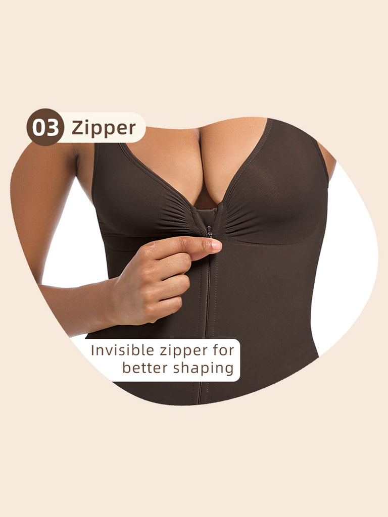 1980s Solid Front Zipper Shapwear Bodysuit