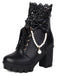 Vintage Lace Beaded Bow Chunky Heels Boots