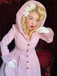 Pink 1950s Faux-Wool Hooded Button Coat