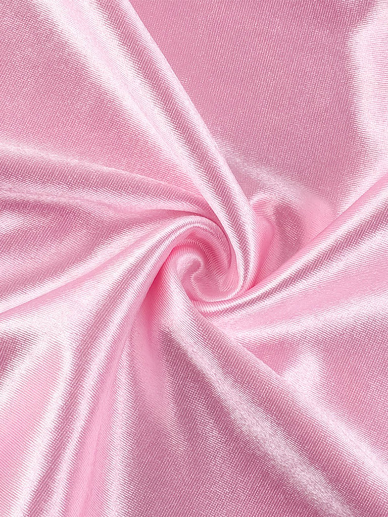 Peach Pink 1980s Solid Ribbon Tie Surplice Satin Dress