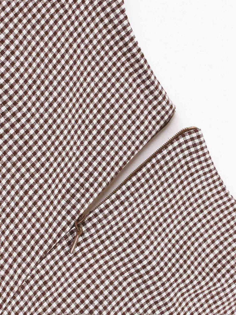 1950s Notched Collar Colorblock Gingham Plaid Dress