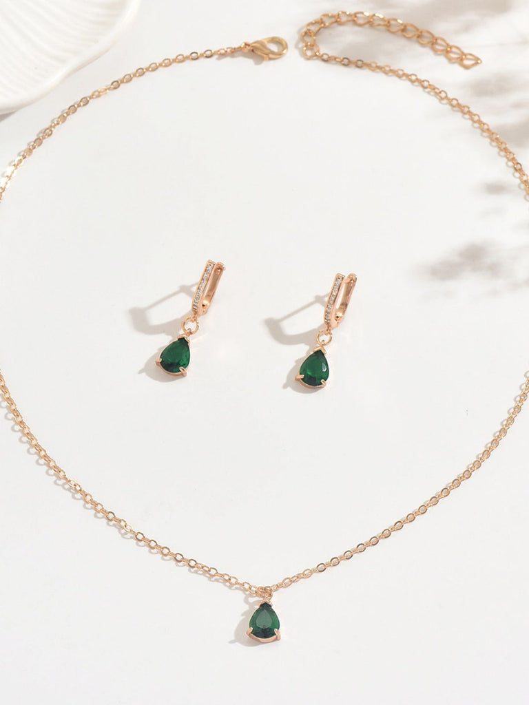 Gold Drop Earrings & Necklace Set