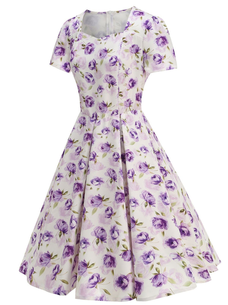 1950s Vintage Floral Swing Dress