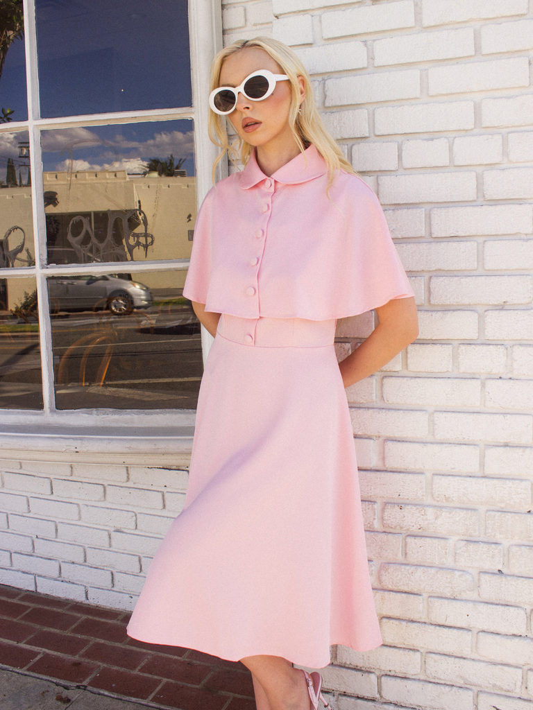 1950s Solid Lapel Capelet Dress