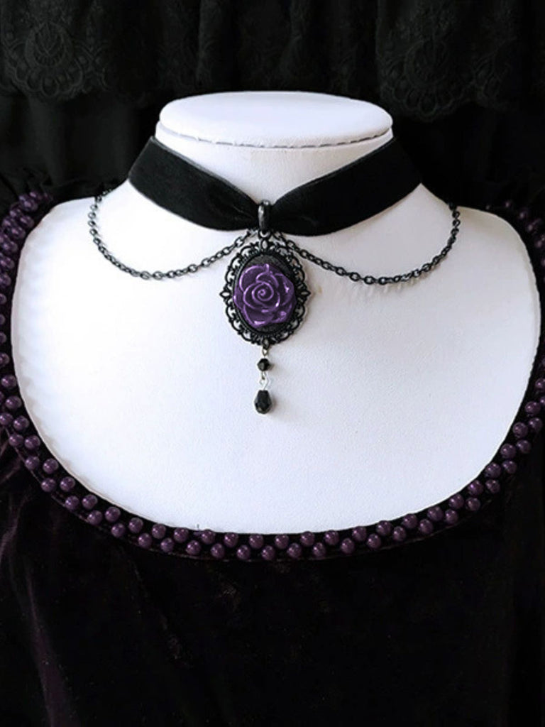 Vintage Dark Rose Victorian Gothic Necklace