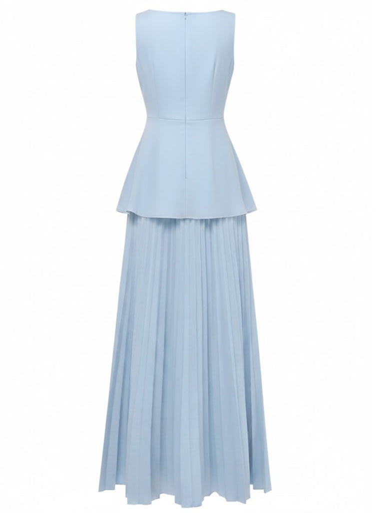 2PCS 1930s Sleeveless Boat Neck Knit Top & Pleated Maxi Skirt