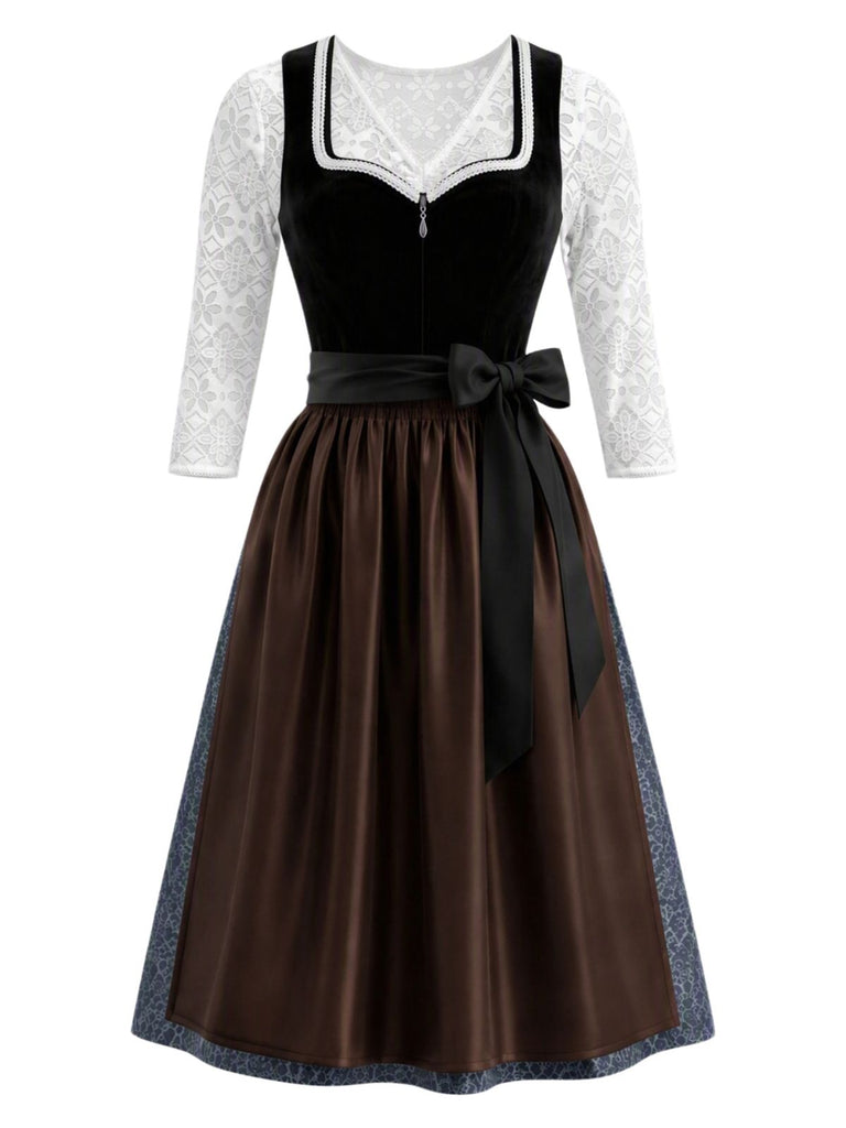 Black 1950s Sweetheart Neck Contrast Trim Dress & Apron & White Top