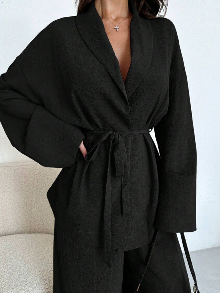 2PCS 1960s Solid Lace-Up Blazer & Pants Set