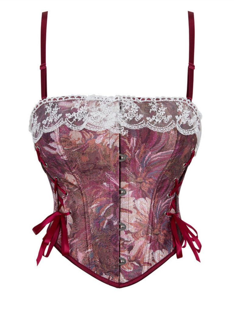1960s Floral Lace Spaghetti Straps Corset Top