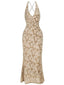 1930s V-Neck Jacquard Floral Backless Dress