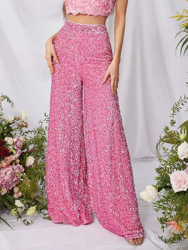 1970s Solid Sequined Disco Wide Leg Pants