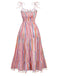 1970s Spaghetti Strap Rainbow Stripes Tiered Dress