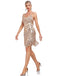 Champagne 1920s Spaghetti Strap Fringe Sequined Dress