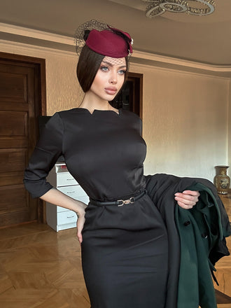 Black 1960s Solid Boat Neck Wrap Dress