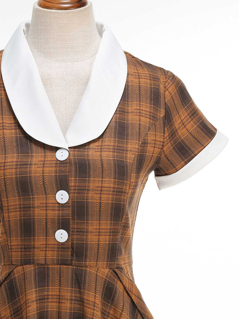 1950s Peter Pan Collar Plaid Swing Dress