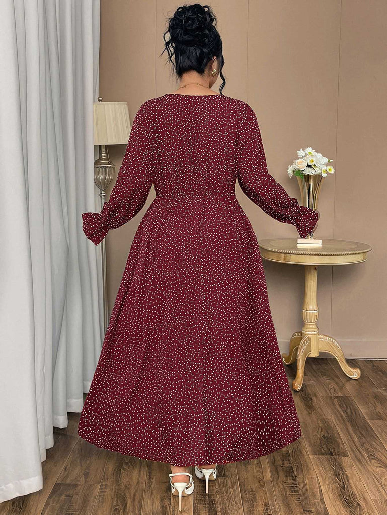 [Plus Size] Wine Red 1940s Polka Dot Midi Dress