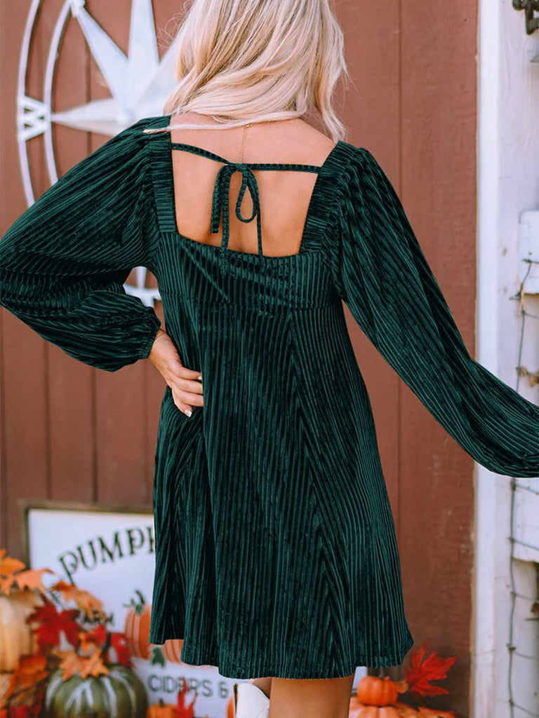 1960s Square Neck Puff Sleeve Velvet Babydoll Dress