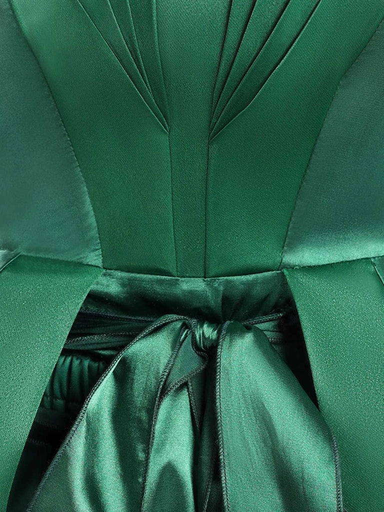 Green 1950s Wednesday Addams Inspired Satin Costume Set