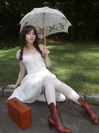 White 1940s Solid Cotton Embroidered Lace Dress