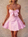 Pink 1950s Floral Lace Strapless Bow Dress