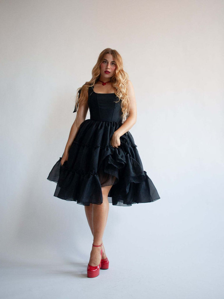 1950s Solid Multi-Layered Ruffle Tulle Dress