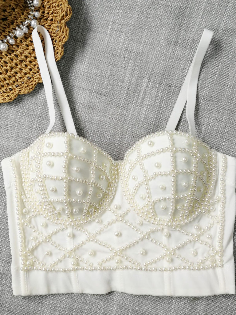 1980s Pearl Solid Fishbone Camisole Corset