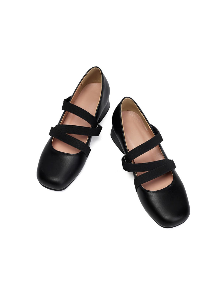 Ballet-Inspired Bungee Leather Chunky Heel Shoes