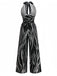 Black & White 1930s Irregular Print Halter Jumpsuit