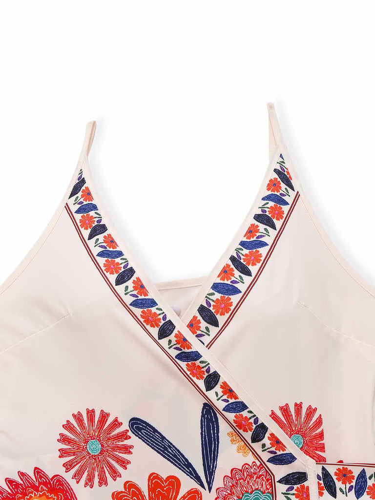 1960s Spaghetti Strap V-Neck Floral Dress