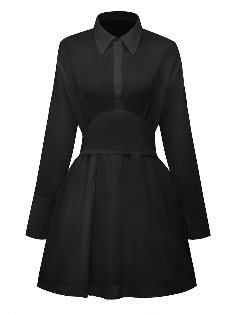1970s Sheer Solid Shirt Dress