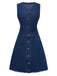 Blue 1970s Pockets Sleeveless A-Line Denim Dress