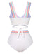 1940s Rainbow Lace-Up Patchwork Strap Bikini Set