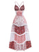 Multicolor 1930s Quilt Floral Print Ruffled Strap Dress