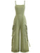1970s Solid Spaghetti Strap Cargo Style Wide-Leg Jumpsuit