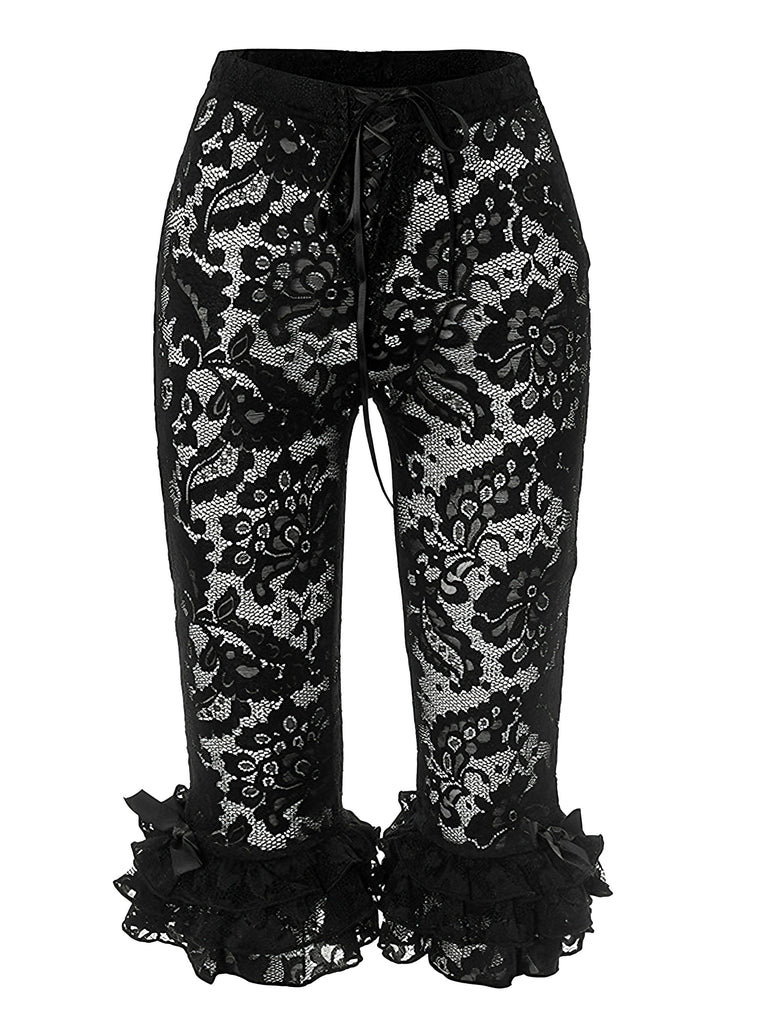 1950s Retro Lace Ruffles Capri Pants