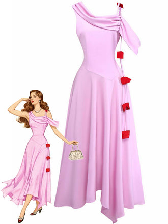 1980s Asymmetric One-Shoulder Draped Midi Dress