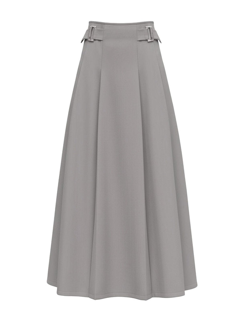 Grey 1980s Solid Metal Decoration Maxi Skirt