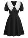 Black 1960s Lace Collar Puff Sleeve Dress