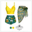 2PCS Yellow 1950s Sunflower Ruffles V-Neck Swimsuit