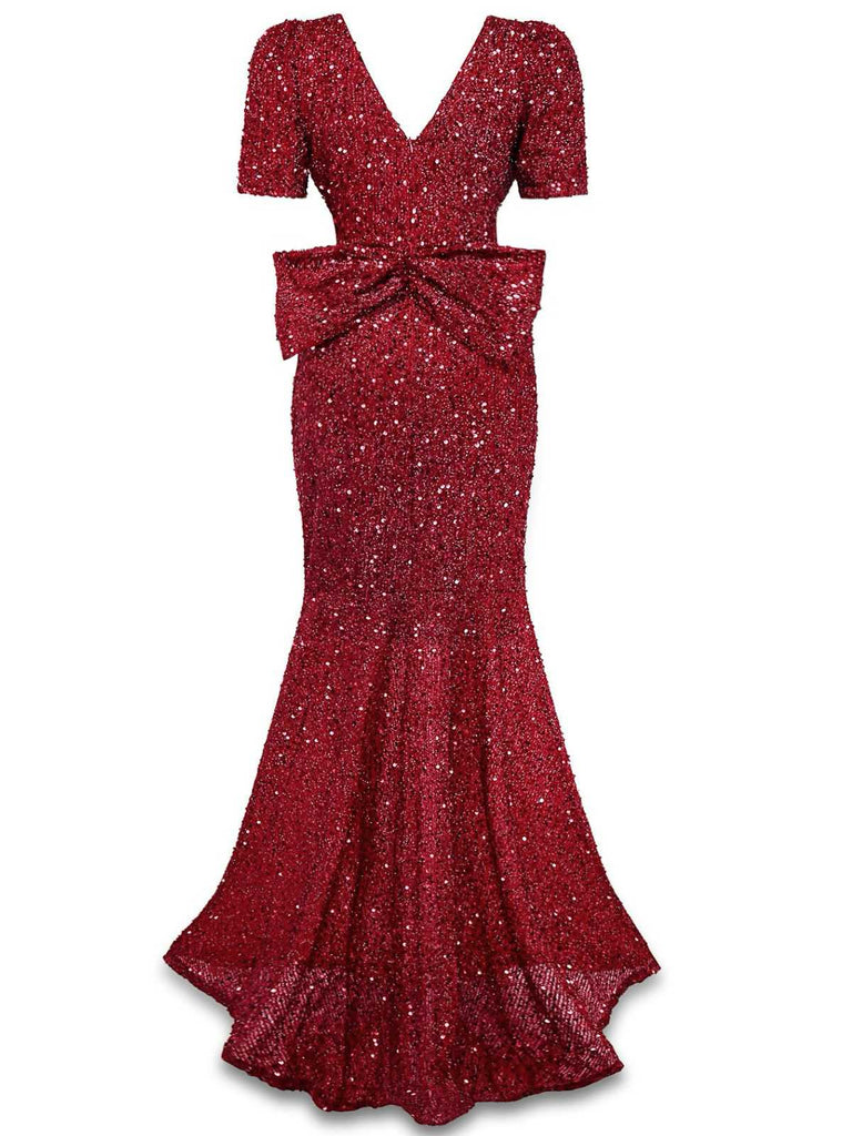 1930s Sequin Bow Maxi Mermaid Dress